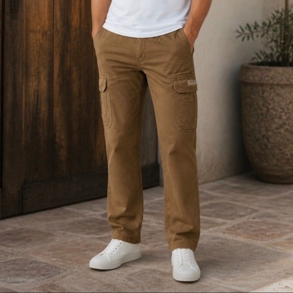 Unionbay Mens Cargo Pants 34x32 Brown Cotton Twill Straight Leg Utility Trousers